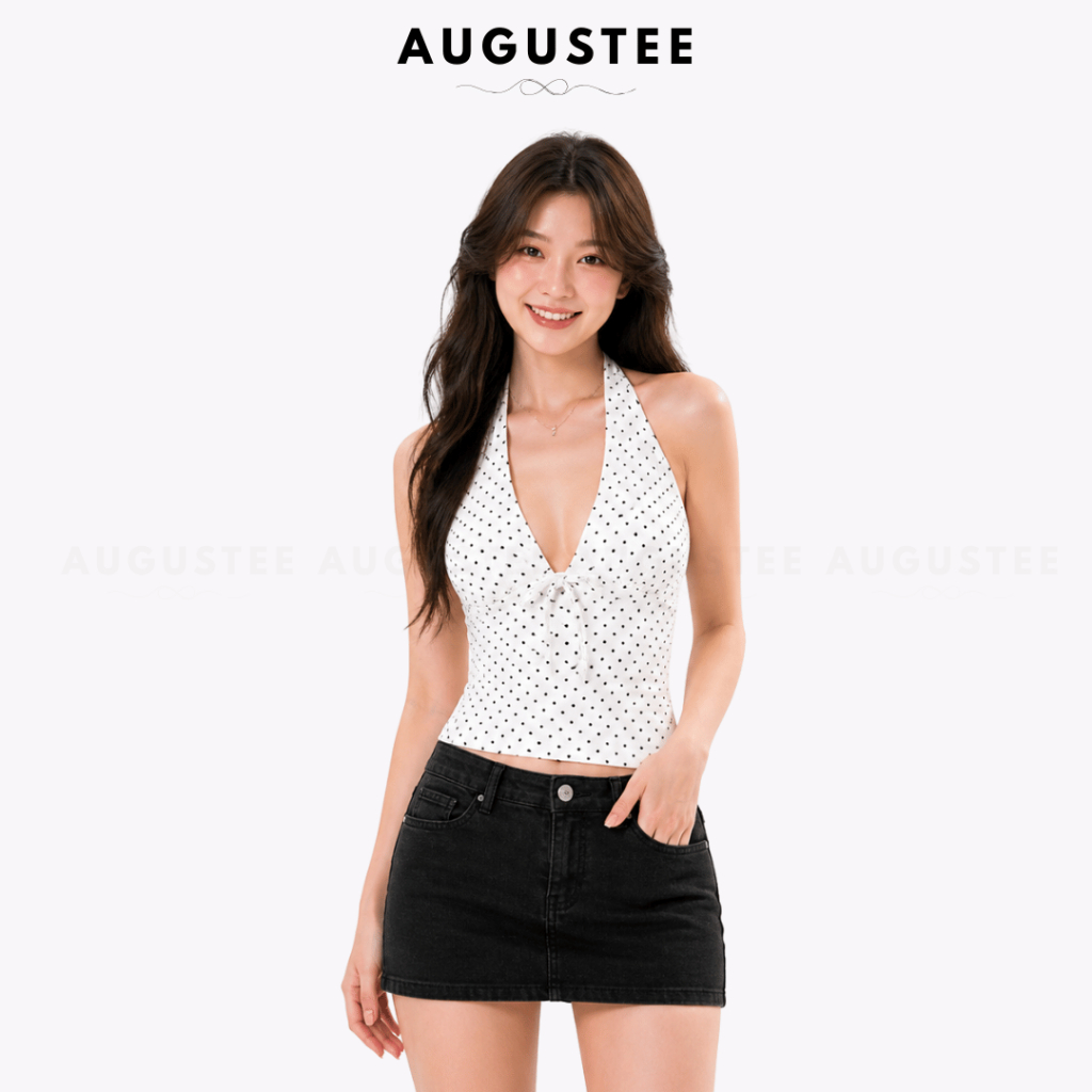 [CHẤM BI TRẮNG] Áo Yếm Nữ Chấm Bi AUGUSTEE Có Mút Ngực Form Ôm Tôn Dáng Cổ Yếm Buộc Sau Nữ Tính