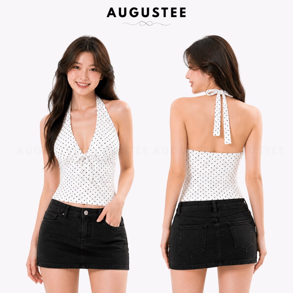 [CHẤM BI] Áo Yếm Nữ Chấm Bi AUGUSTEE Có Mút Ngực Form Ôm Tôn Dáng Cổ Yếm Buộc Sau Nữ Tính