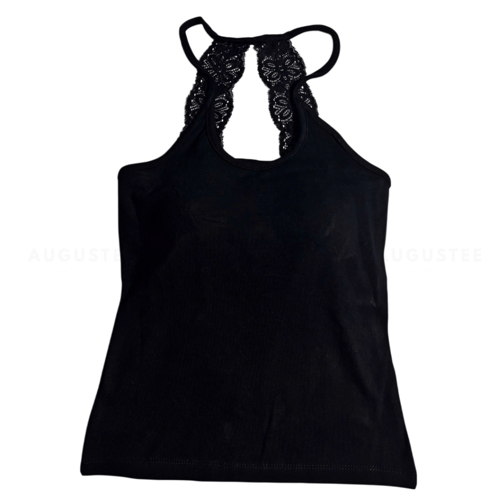[REN ĐEN] Áo Ba Lỗ Nữ Phối Ren Lưng Có Mút Freesize Form Ôm Tôn Dáng Đen - Augustee