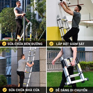 Thang Nhôm Inox Rút Gọn Chữ A Chữ I Gấp Gọn Đa Năng Chất Liệu Nhôm Inox Tải Trọng 600KG Cao 3.4M-4.2M-5M-5.8M