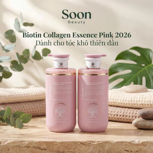 Cặp dầu gội xả biotin collagen voudioty hồng essence 500ml giảm rụng tóc kích mọc tóc phục hồi tóc khô xơ - Soon