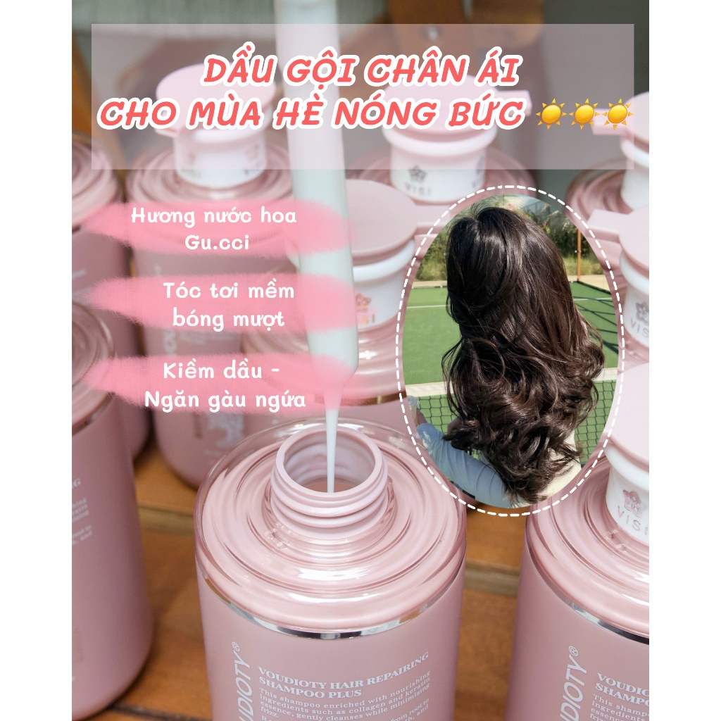 Cặp dầu gội xả biotin collagen voudioty hồng essence 500ml giảm rụng tóc kích mọc tóc phục hồi tóc khô xơ - Soon