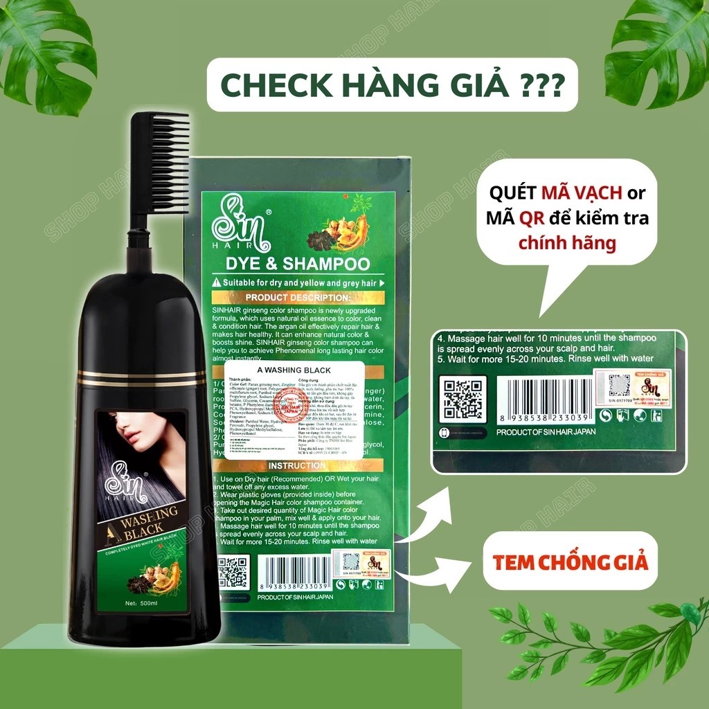 Dầu gội phủ bạc SIN HAIR Nhật Bản chính hãng 500ml thành phần thảo dược tự nhiên giúp phủ bạc hiệu quả tại nhà