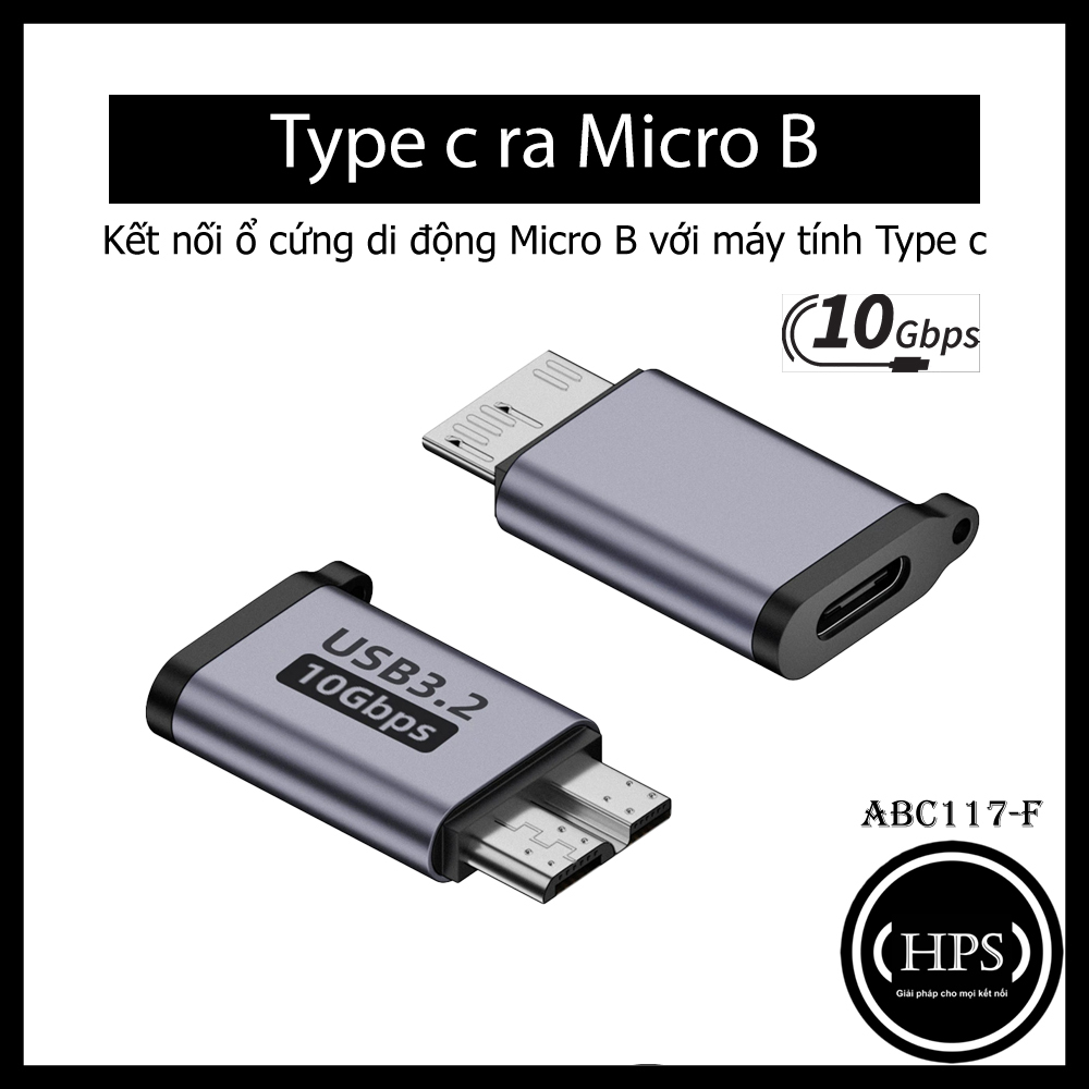 Đầu chuyển ổ cứng di động ABC117-F Micro B ra Type c kết nối máy tính 10Gbps - HPS