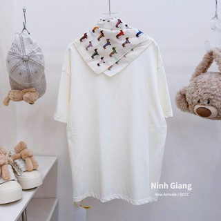 Áo Thun Nữ Họa Tiết Cute Kèm Khăn Form Rộng QCCC Cao Cấp