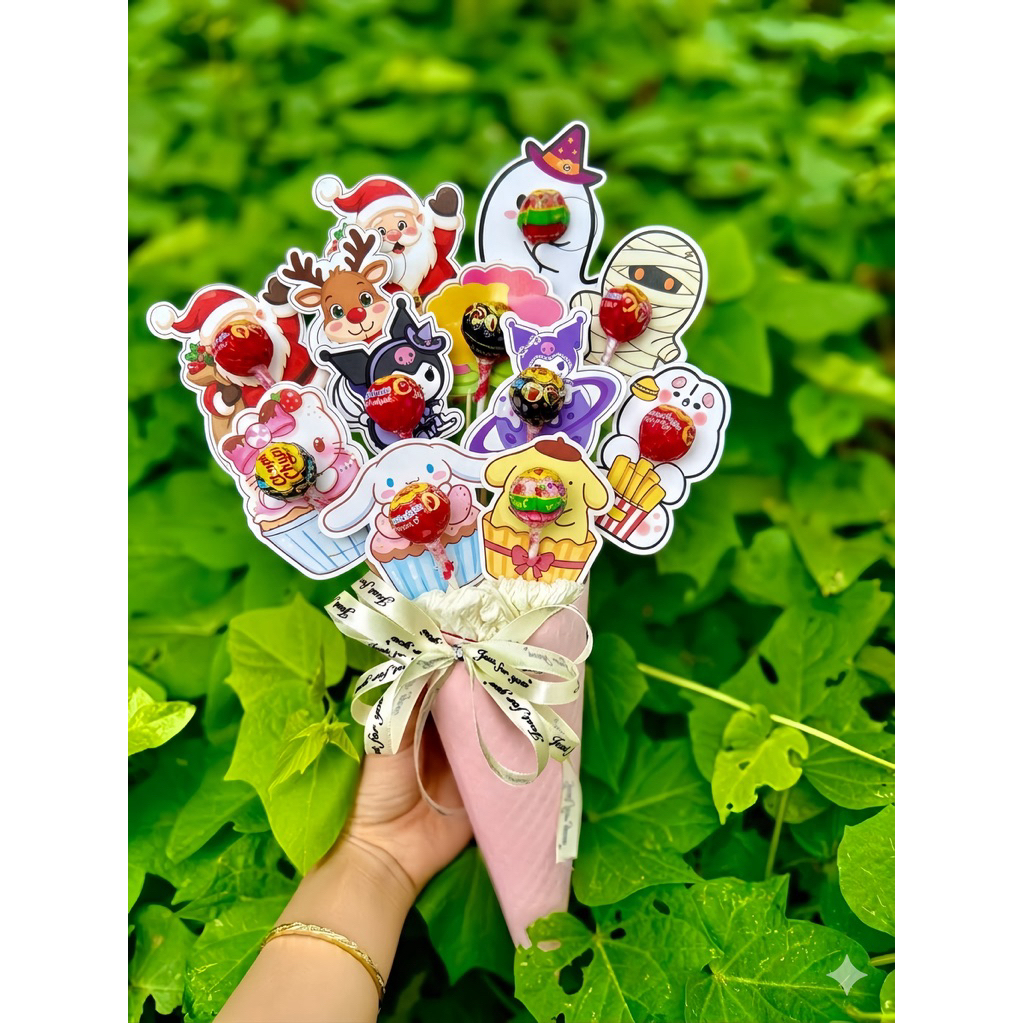Set 20/50/100 Cái Cài Kẹo Mút In 2 Mặt - Giấy Bọc Thẻ Cài Kẹo Mút Họa Tiết Dễ Thương Làm Quà Tặng Siêu Cute