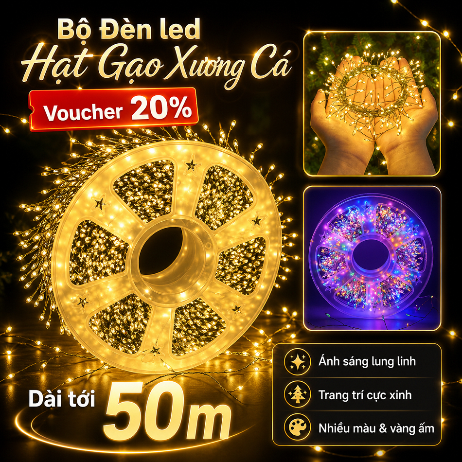 Bộ Đèn led Hạt Gạo Xương Cá, Dây Led Đom Đóm Rễ Cây Trang Trí Tết Cắm ...