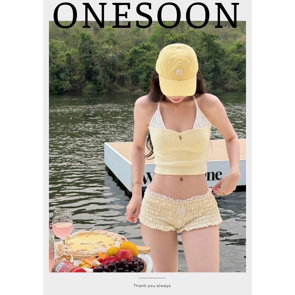 [Tặng kèm dán ngực] ONESOON Bikini 2 mảnh buộc dây sexy, bộ đồ bơi quần short ngắn nhún chun kèm áo yếm buộc dây cho nữ