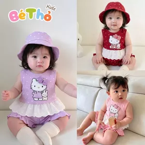 Bộ quần áo Hello Kitty mẫu REN cho bé gái chất tăm gân mềm mát size 7-22kg đồ bộ bé gái mặc ở nhà đi chơi xinh xắn