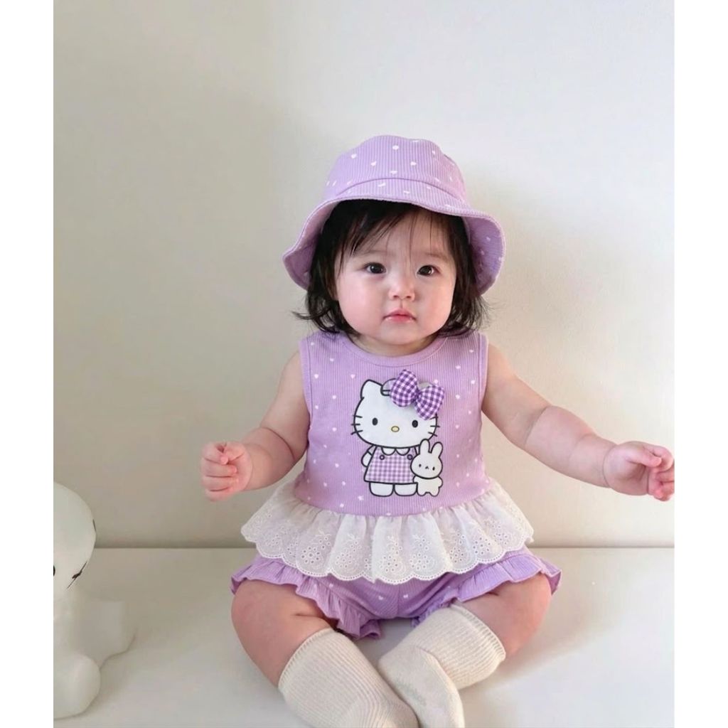 Bộ quần áo Hello Kitty mẫu REN cho bé gái chất tăm gân mềm mát size 7-22kg đồ bộ bé gái mặc ở nhà đi chơi xinh xắn