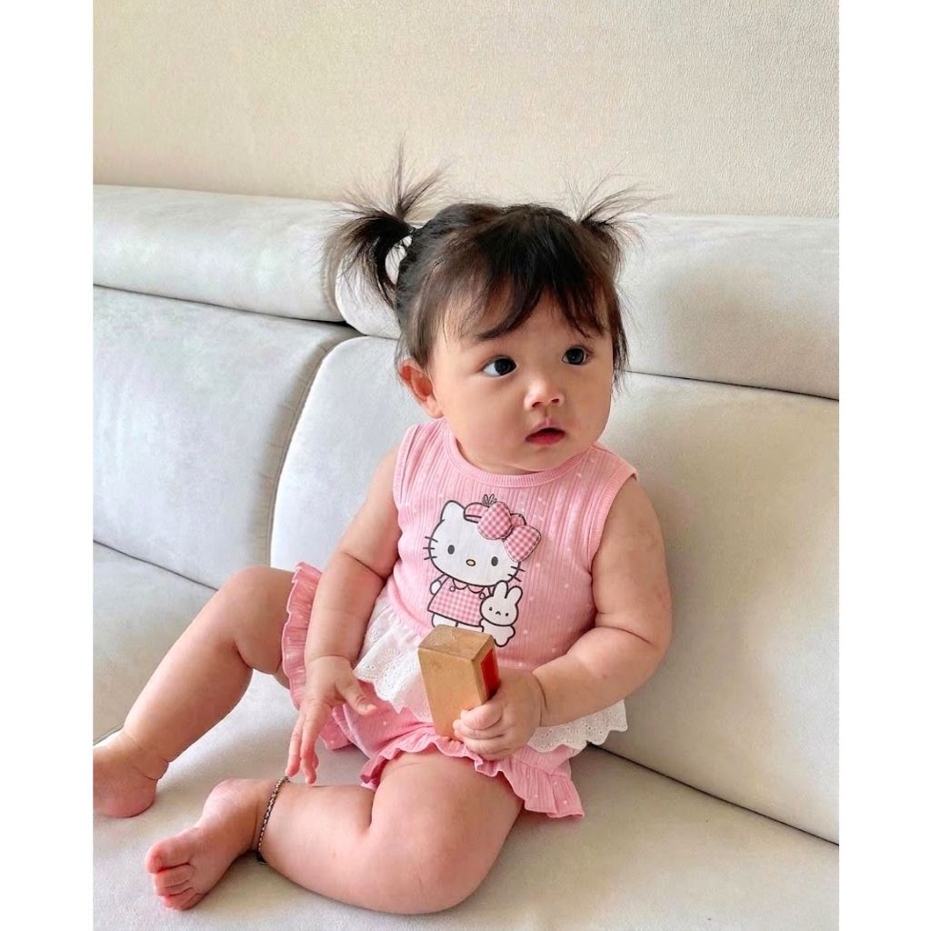 Bộ quần áo Hello Kitty mẫu REN cho bé gái chất tăm gân mềm mát size 7-22kg đồ bộ bé gái mặc ở nhà đi chơi xinh xắn
