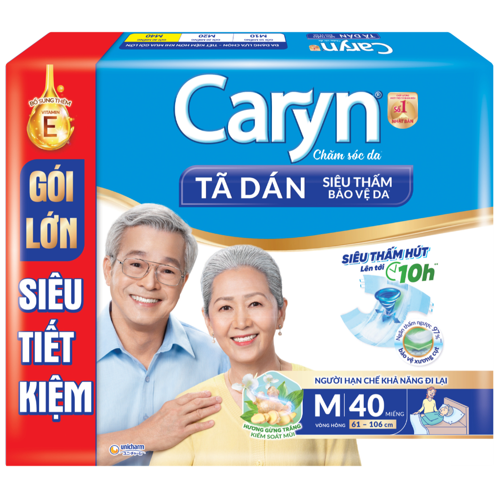 [Tã Người Lớn] Tã/Bỉm Dán/Quần Caryn Siêu Thấm Hút, Chống Tràn, Dùng Ngày và Đêm,Đủ Size M/L/XL