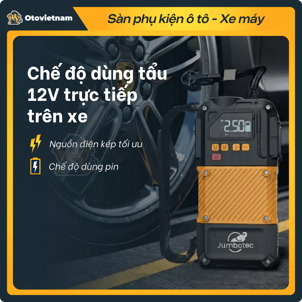 Kích Bình & Bơm Lốp Ô Tô, Xe Máy 4in1 Jumbotec B02 - Dung Lượng Pin 8.000mAh, Bảo Hành 12 Tháng