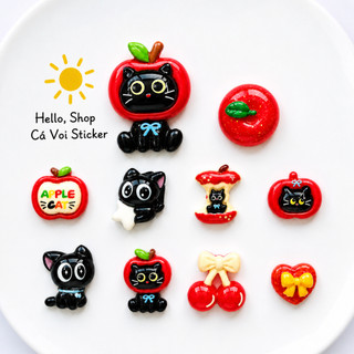 Set Charm Mèo Đen Táo Đỏ Cute – Black Cat Apple Kawaii, Cherry Nơ Ngọt Ngào Phong Cách Dễ Thương (QUẢ TÁO BỰ 3D)