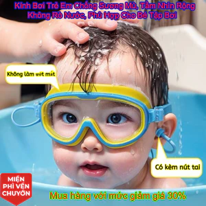 Kính Bơi Trẻ Em Khung Lớn HD, Chống Nước Chống Sương Mù, Kèm Nút Tai, Dùng Cho Bơi & Gội Đầu