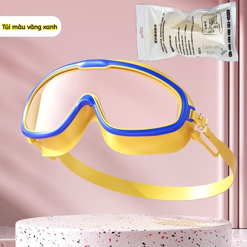 Kính Bơi Trẻ Em Khung Lớn HD, Chống Nước Chống Sương Mù, Kèm Nút Tai, Dùng Cho Bơi & Gội Đầu