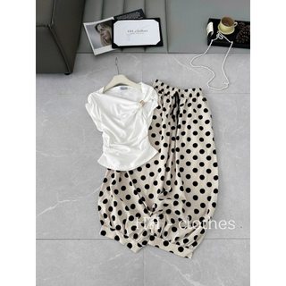 Sét áo lệch vai nhún eo kèm quần bi bom