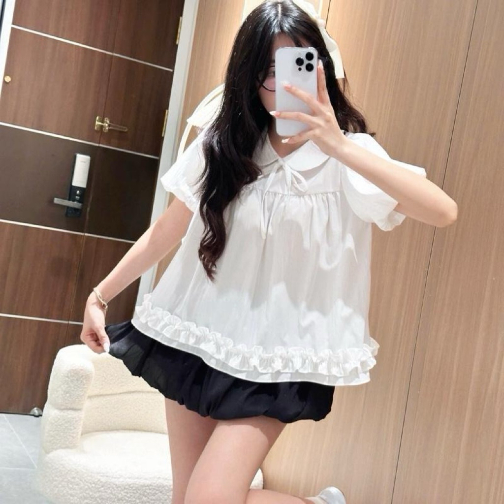 Áo Babydoll Kiểu Nữ Tay Bồng Dáng Vừa Phối Bèo Điệu Công Chúa Tiểu Thư Dilyshop - A140