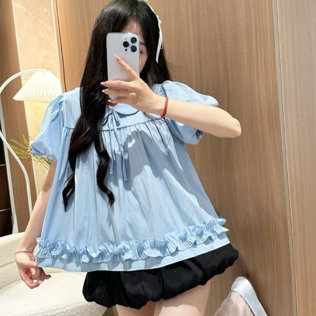 Áo Babydoll Kiểu Nữ Tay Bồng Dáng Vừa Phối Bèo Điệu Công Chúa Tiểu Thư Dilyshop - A140