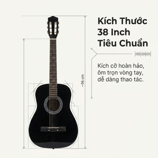 Combo Đàn Guitar Acoustic Màu Đen Cao Cấp - Thiết Kế Bo Góc Êm Tay (Bản Nâng Cấp 2026) - Trọn Bộ 5 Món, Đầy Đủ Phụ Kiện