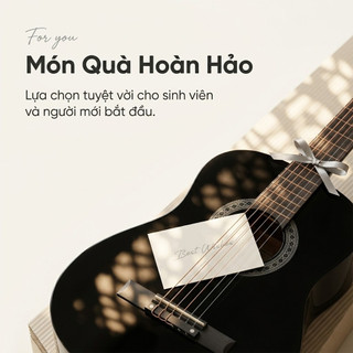 Combo Đàn Guitar Acoustic Màu Đen Cao Cấp - Thiết Kế Bo Góc Êm Tay (Bản Nâng Cấp 2026) - Trọn Bộ 5 Món, Đầy Đủ Phụ Kiện
