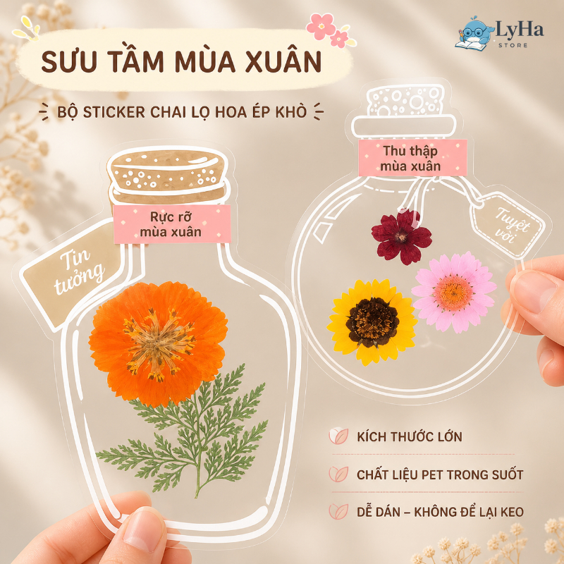 Set Sticker PET Trong Suốt Bình Hoa Xinh DIY 20 Miếng Dán Sưu Tầm Trang Trí Sổ Tay Bullet Journal