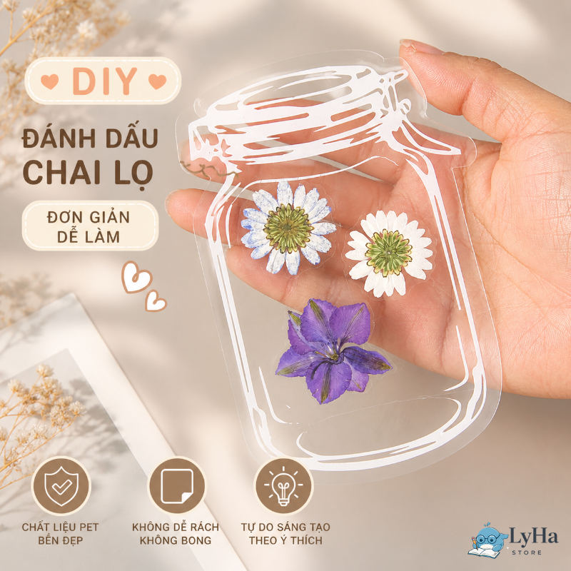 Set Sticker PET Trong Suốt Bình Hoa Xinh DIY 20 Miếng Dán Sưu Tầm Trang Trí Sổ Tay Bullet Journal