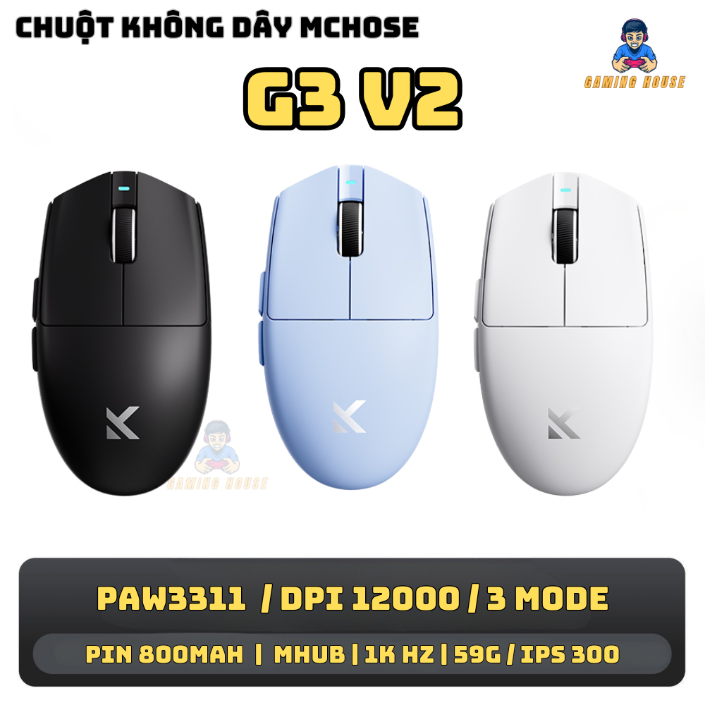 Chuột không dây Mchose G3 V2 - 3 mode kết nối - Pin 800mah - Chip 3311 - DPI 22000