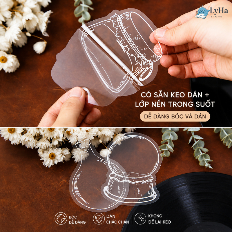 Set Sticker PET Trong Suốt Bình Hoa Xinh DIY 20 Miếng Dán Sưu Tầm Trang Trí Sổ Tay Bullet Journal