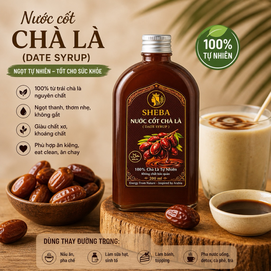 Nước Cốt Chà Là Nguyên Chất (Dates Syrup) Sheba – Siêu Ngọt Tự Nhiên, Dùng Nấu Sữa Hạt, Làm Bánh, Ăn Healthy