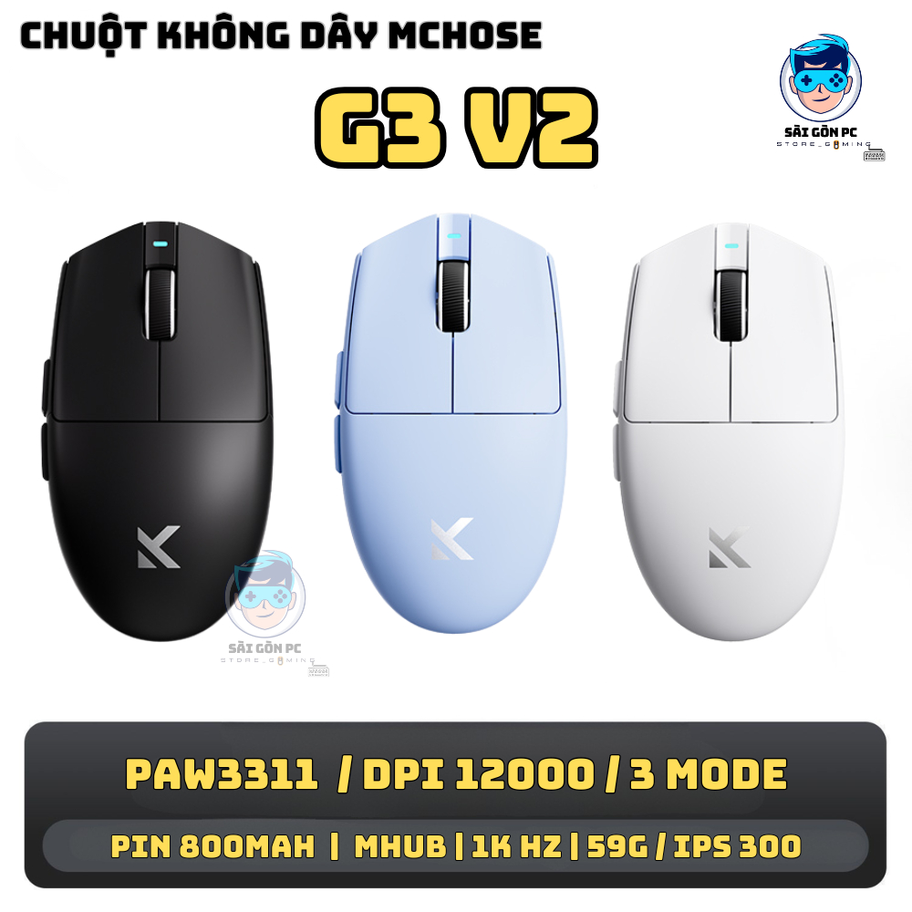 Chuột không dây bluetooth Mchose G3 V2 - 3 mode kết nối - DPi 12000 - Chip 3311 - Pin 800mah | BigBuy360 - bigbuy360.vn