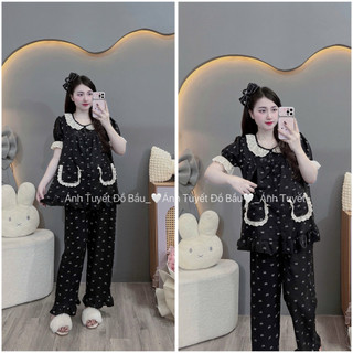 Bộ Bầu - bộ sau sinh - BỘ QDAC VÂN MÂY CỔ REN BÈO HAI TÚI, nhiều Màu, Áo Có Khoá Kéo & Quần Có Chun Chỉnh
