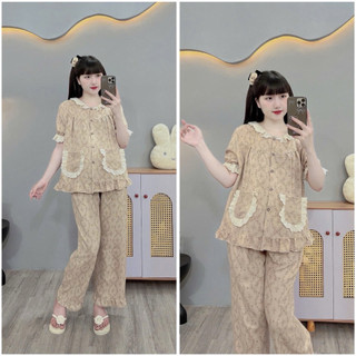 Bộ Bầu - bộ sau sinh - BỘ QDAC VÂN MÂY CỔ REN BÈO HAI TÚI, nhiều Màu, Áo Có Khoá Kéo & Quần Có Chun Chỉnh