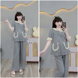 Bộ Bầu - bộ sau sinh - BỘ QDAC VÂN MÂY CỔ REN BÈO HAI TÚI, nhiều Màu, Áo Có Khoá Kéo & Quần Có Chun Chỉnh