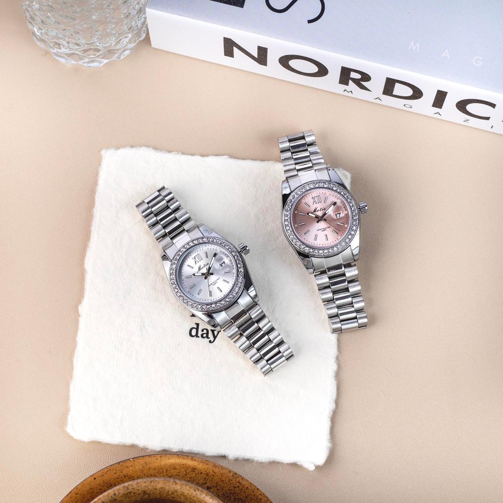 Đồng Hồ Nữ MOTIC 9855 – Mặt Viền Đá Sáng - Thiết Kế Thanh Lịch, Thời Trang Dễ Phối Đồ