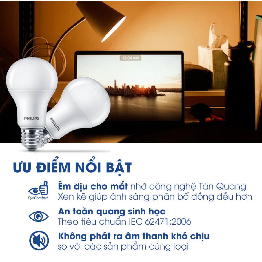Bóng đèn LED PHILIPS Bulb A60 bảo vệ mắt Mycare, Công suất (4W,6W,8W,10W,12W) (01 bóng) HOME LOCK