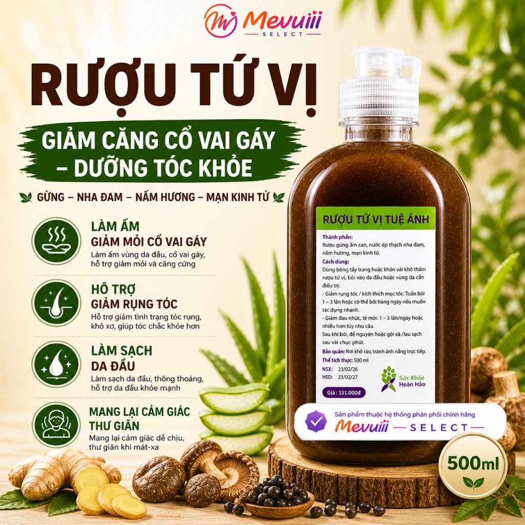 R4V_Rượu Tứ Vị – Dưỡng Tóc & Thư Giãn Cổ Vai Gáy - Thảo Mộc 4 Vị