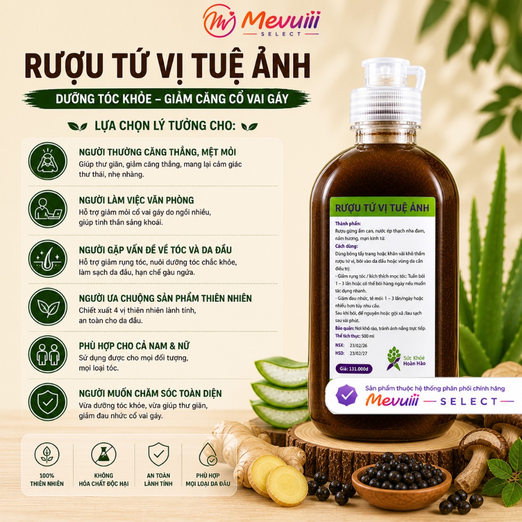 R4V_Rượu Tứ Vị – Dưỡng Tóc & Thư Giãn Cổ Vai Gáy - Thảo Mộc 4 Vị