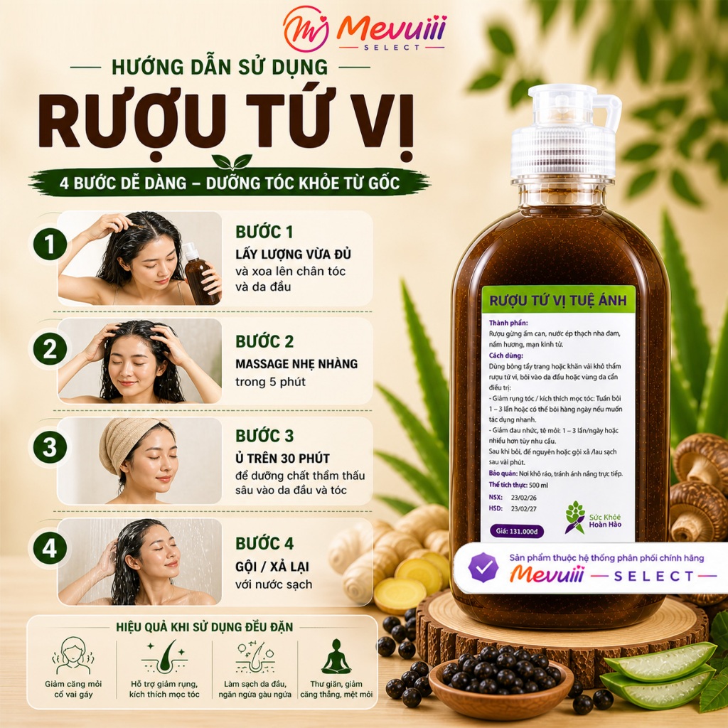 R4V_Rượu Tứ Vị – Dưỡng Tóc & Thư Giãn Cổ Vai Gáy - Thảo Mộc 4 Vị