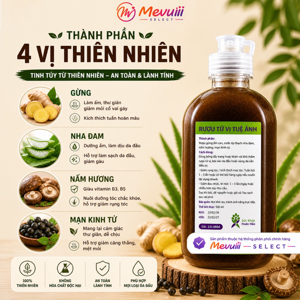 R4V_Rượu Tứ Vị – Dưỡng Tóc & Thư Giãn Cổ Vai Gáy - Thảo Mộc 4 Vị