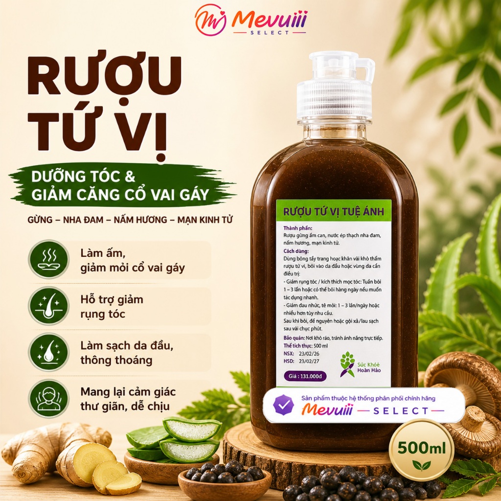 R4V_Rượu Tứ Vị – Dưỡng Tóc & Thư Giãn Cổ Vai Gáy - Thảo Mộc 4 Vị
