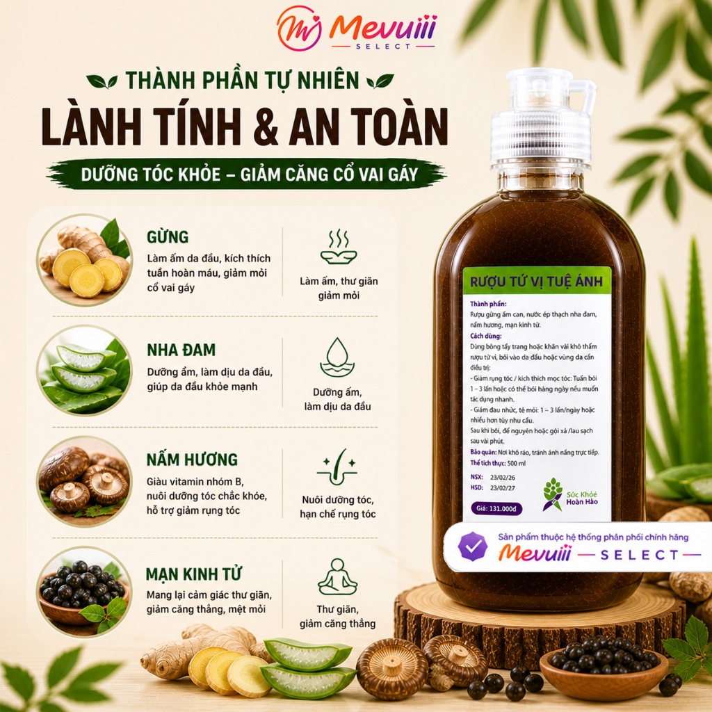 R4V_Rượu Tứ Vị – Dưỡng Tóc & Thư Giãn Cổ Vai Gáy - Thảo Mộc 4 Vị