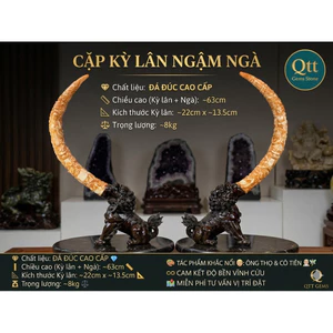 Cặp Kỳ Lân Ngậm Ngà Đá Đúc Cao Cấp (Cao 63cm, Nặng 8kg) -Tượng Phong Thủy Chạm Khắc Ông Thọ Cô Tiên-Trấn Trạch Chiêu Tài