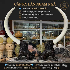 Cặp Ngà Voi Decor Cao 63cm Kèm Tượng Kỳ Lân Phong Thủy - Ngà Đúc Mỹ Nghệ Sang Trọng Trang Trí Phòng Khách, Làm Quà Tặng