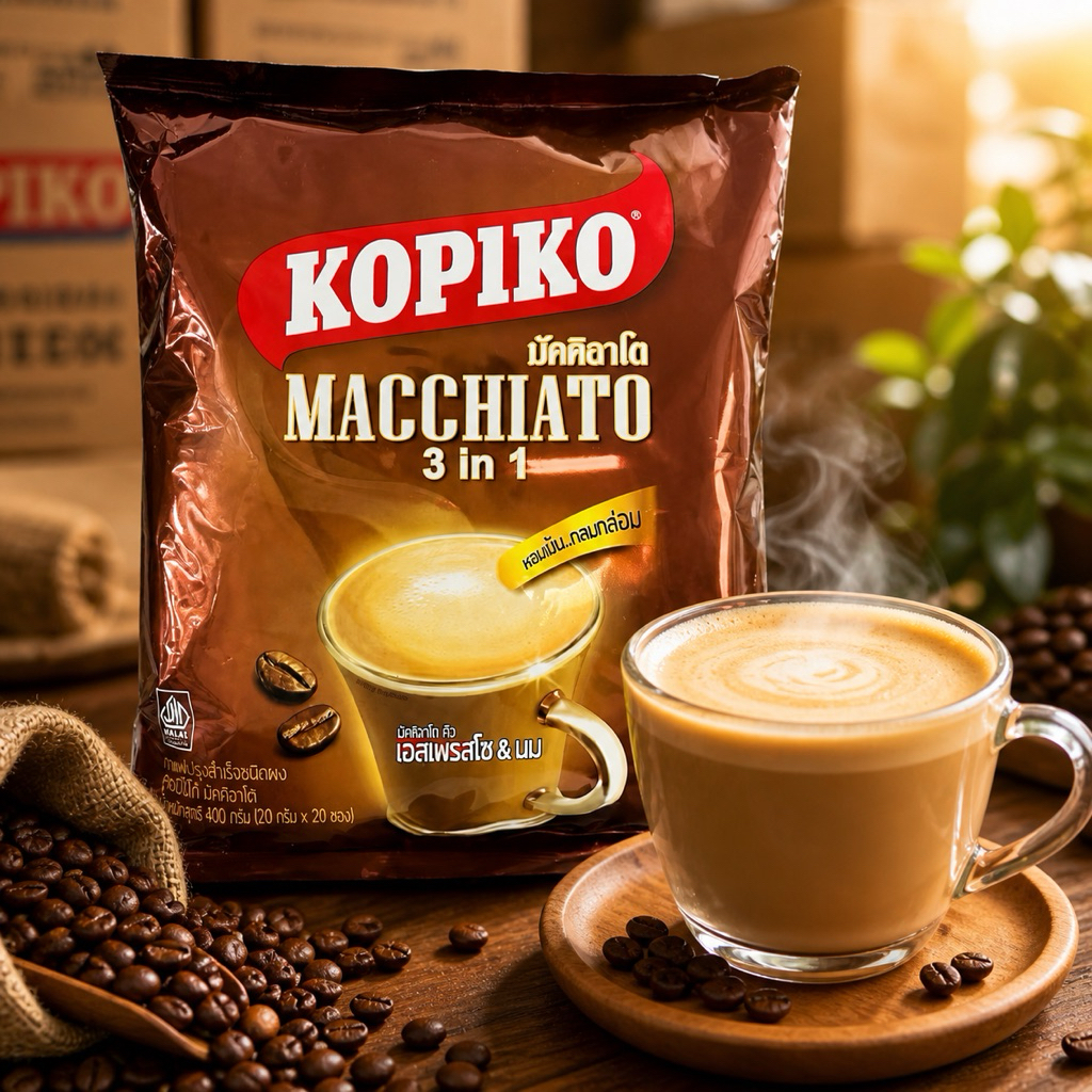 Cà Phê Sữa Thái Lan Kopiko Macchiato 3in1 Bịch 20 Gói x 20g Đậm Vị Thơm Ngon