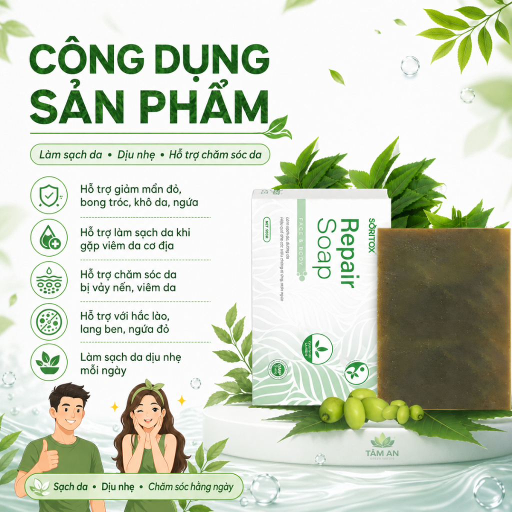 [MUA 3 TẶNG 1] Xà Bông Thảo Mộc Cho Da Vảy Nến, Viêm Da, Hắc Lào, Mẩn Ngứa, Bong Chóc SORITOX 100GR XB-3T