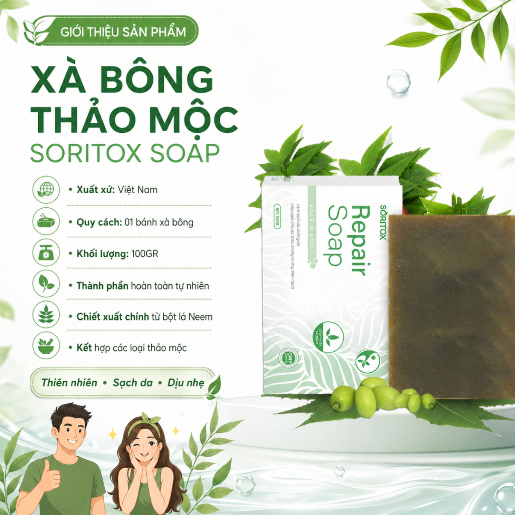 Xà Bông Thảo Mộc Giảm Vảy Nến, Viêm Da Cơ Địa, Hắc Lào, Ngứa Đỏ - Soritox 100Gr [XBT]