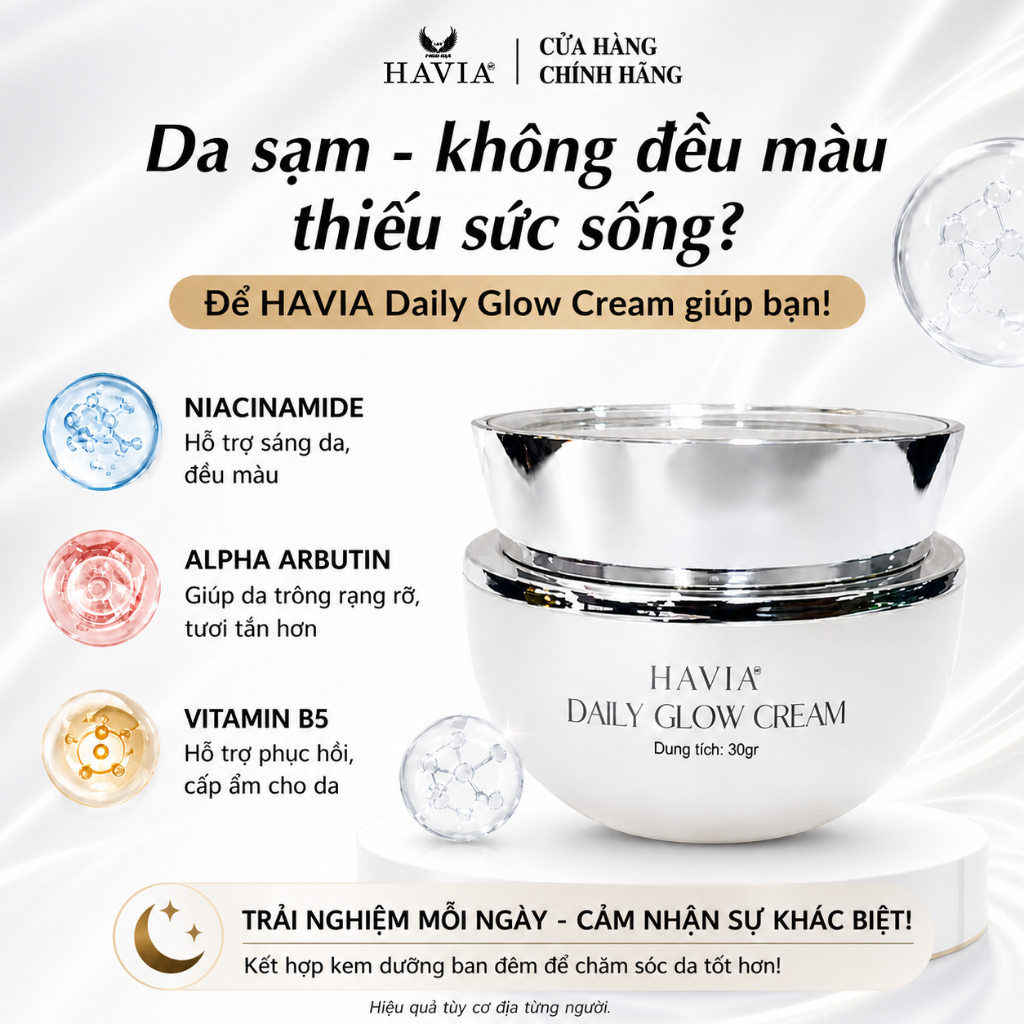 Kem Dưỡng Da Ban Ngày HAVIA Daily Glow Cream - Dưỡng Ẩm, Làm Sáng Da, Giảm Xỉn Màu, Cho Da Mềm Mịn.