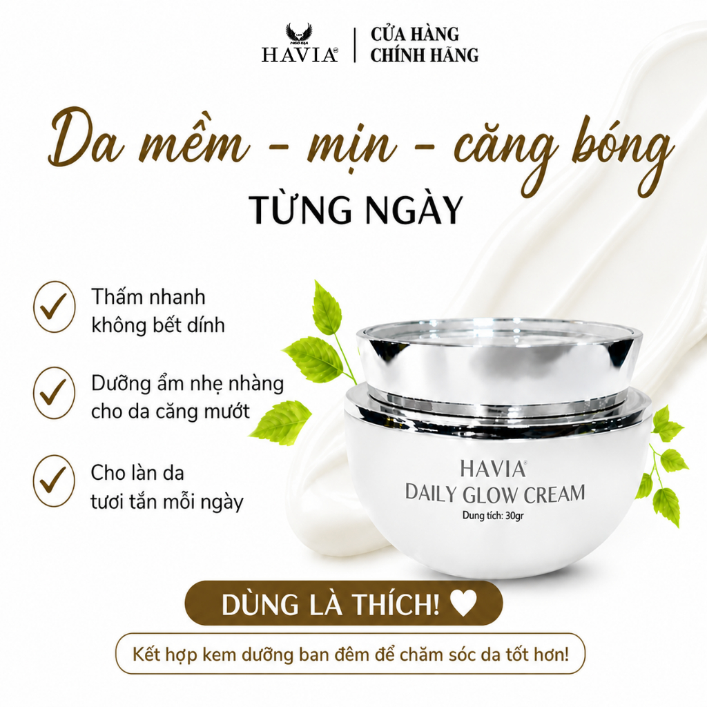 Kem Dưỡng Da Ban Ngày HAVIA Daily Glow Cream - Dưỡng Ẩm, Làm Sáng Da, Giảm Xỉn Màu, Cho Da Mềm Mịn.