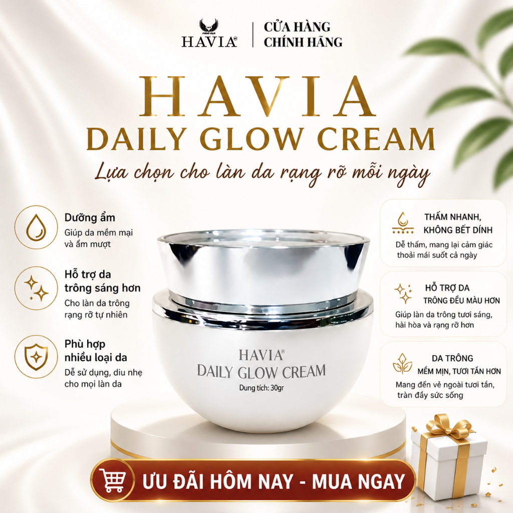 Kem Dưỡng Da Ban Ngày HAVIA Daily Glow Cream - Dưỡng Ẩm, Làm Sáng Da, Giảm Xỉn Màu, Cho Da Mềm Mịn.